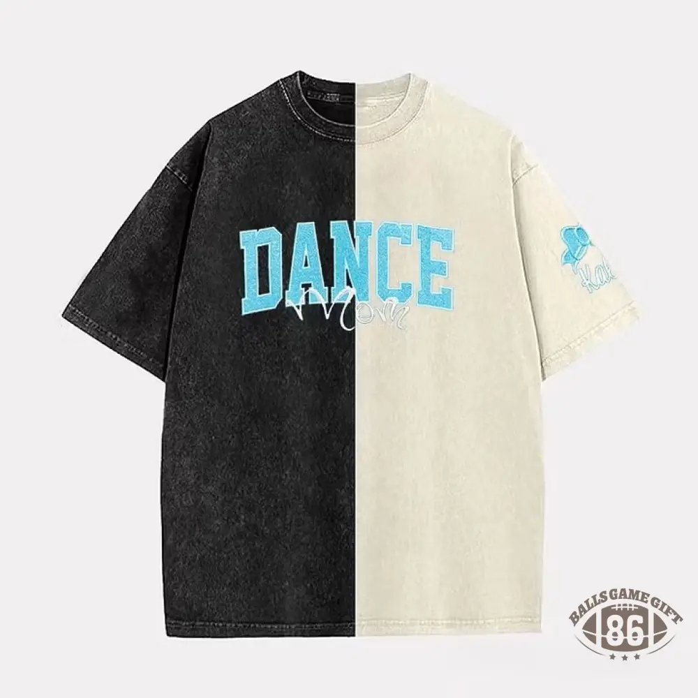  Custom Glitter Dance Embroidered Mom Two Tone Washed T-Shirt with Glitter Bow on Sleeve