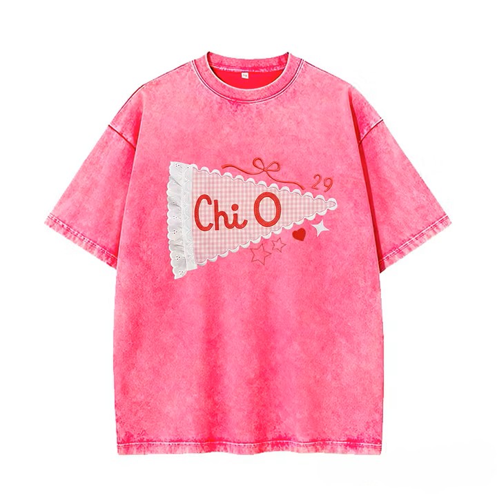 Custom Mascot & Team Spirit Washed Tee with Lace Pennant Applique ✨