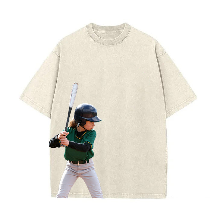 💖 Custom Vintage Washed Photo T-shirt – Personalized Portrait Tee, Soft Retro Style