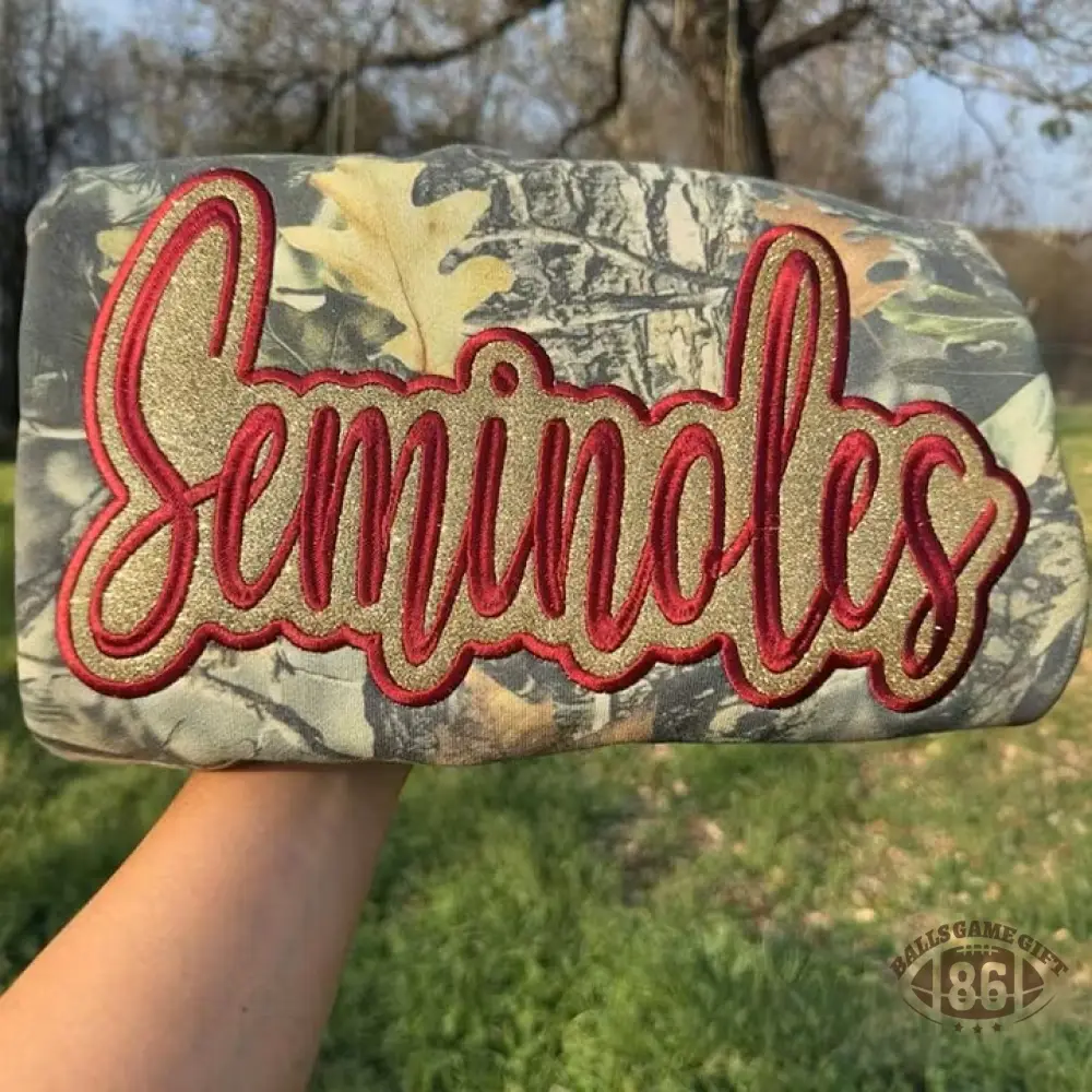 Custom Camo Spirit Sweatshirt with Glitter Appliqué Embroidery – Personalized Game Day Hoodie & Tee