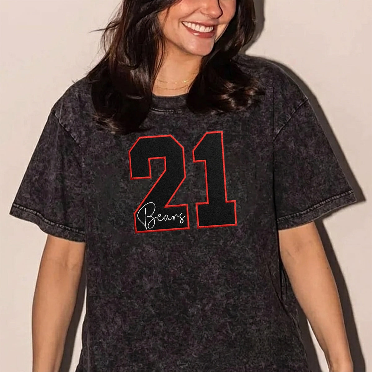 Custom Team Number with Text Washed T-shirt– Personalized Numbers Washed T-shirt