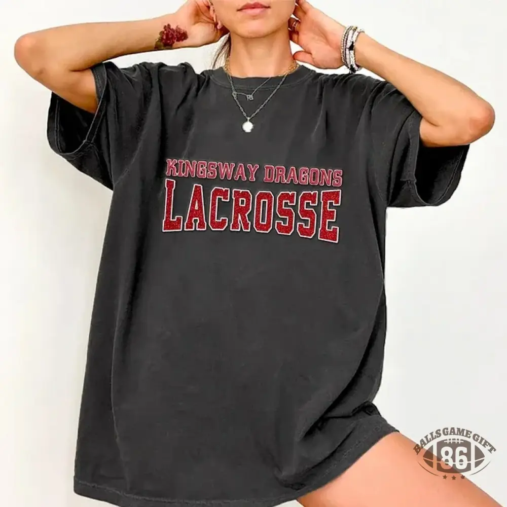 Custom Glitter Embroidered Lacrosse Washed T-shirt with School Name Team Spirit Shirt