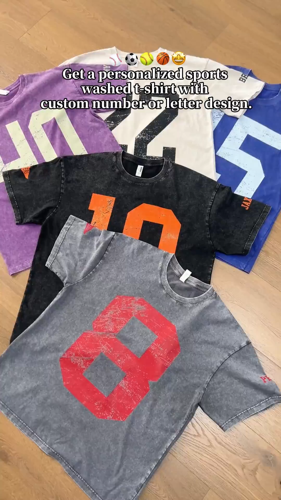 Custom Vintage Varsity Number or Letter Sport Team Washed T-Shirt