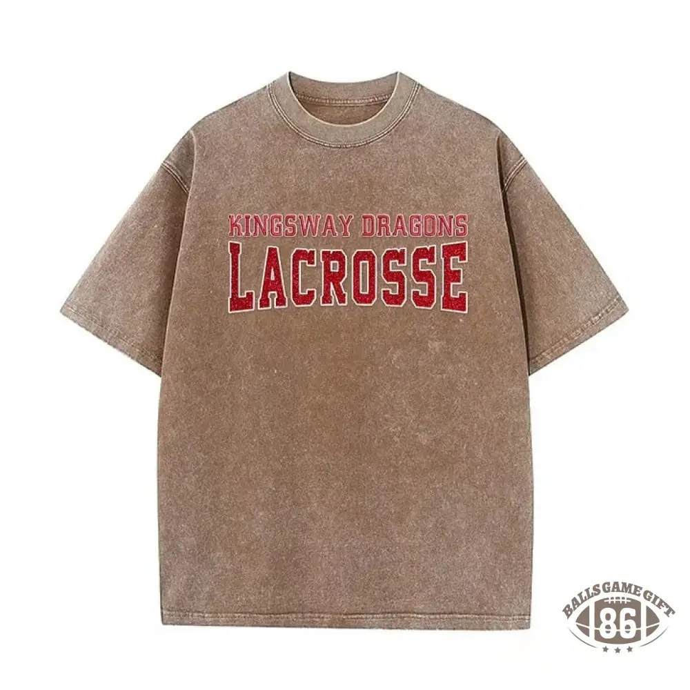 Custom Glitter Embroidered Lacrosse Washed T-shirt with School Name Team Spirit Shirt