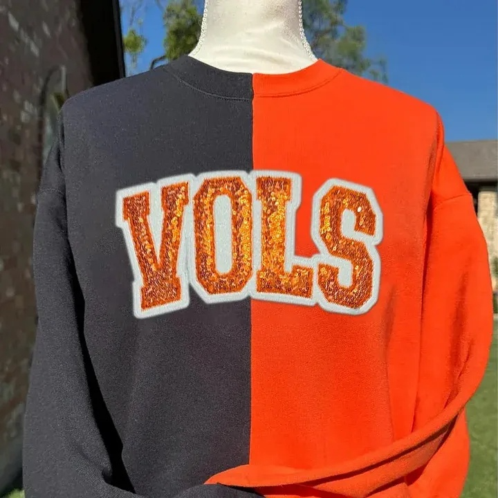 Personalized School Team Sequins Appliqué Sweatshirt – Two-Tone Split Crewneck