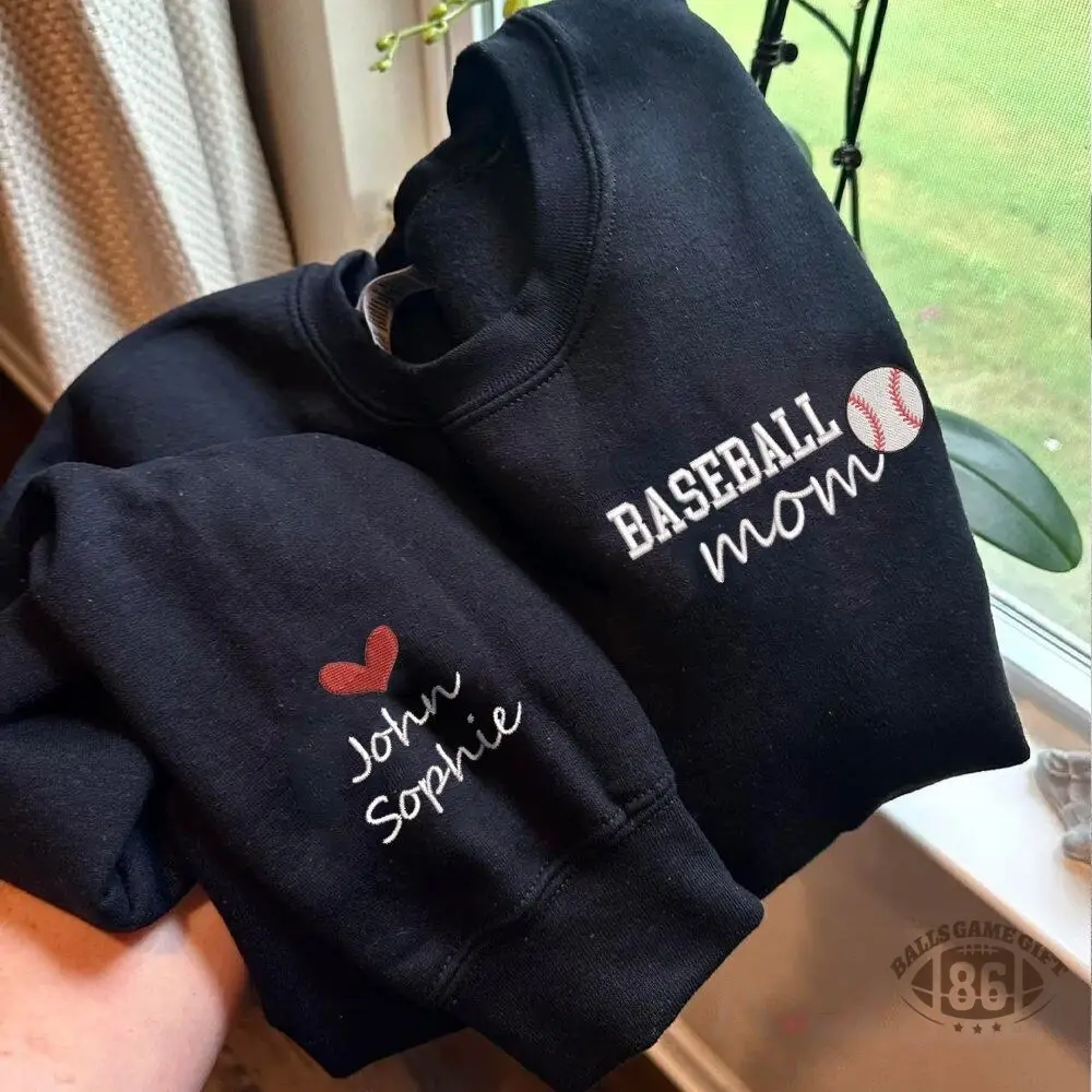 Baseball Mom Sweatshirt Glitter Embroidery Name or Team Name Hoodie