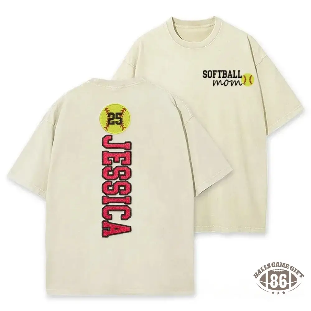 Softball Mom Washed T-Shirt Glitter Embroidery Name or Team Name Shirt