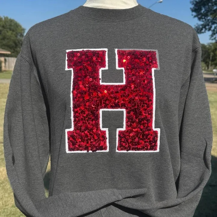 Personalized Embroidered Sequin Number or Letter Sweatshirt School Spirit Initial Crewneck