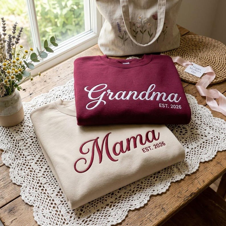 Embroidered Mama Grandma Sweatshirt Personalized Name On Sleeve Mothers Day Gift for Mom