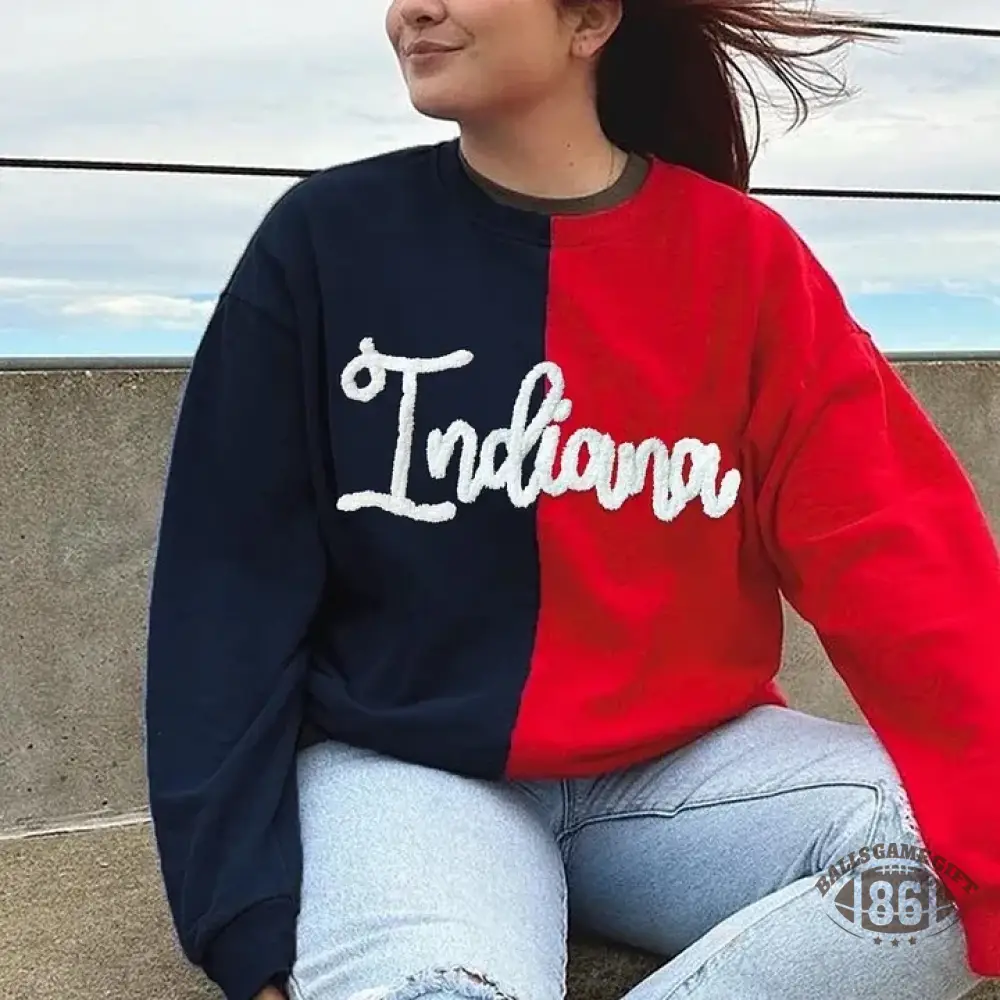 Personalized Chenille Yarn Embroidered Two Tone Sweatshirt School Mascot Split Sweatshirt