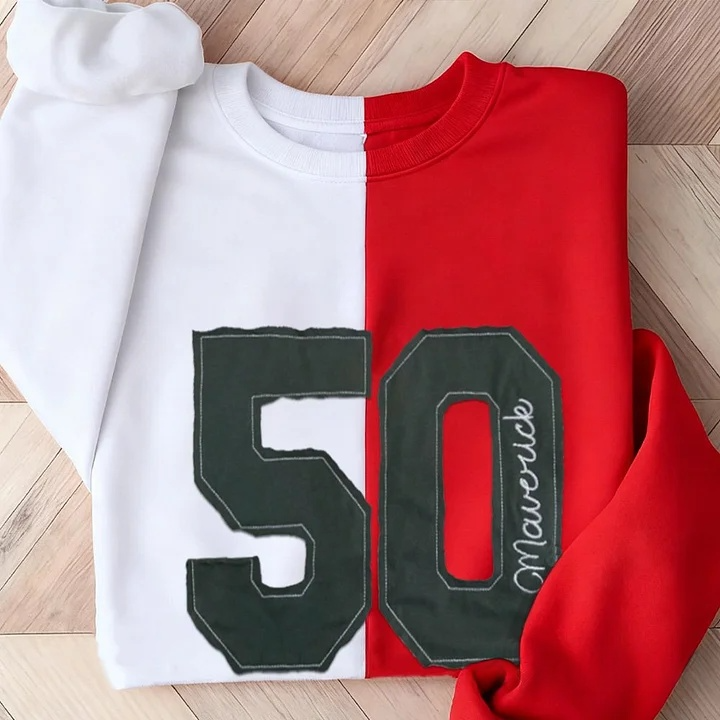  Personalized Sports Number Embroidered Two Tone Crewneck Team or Player Name Gift