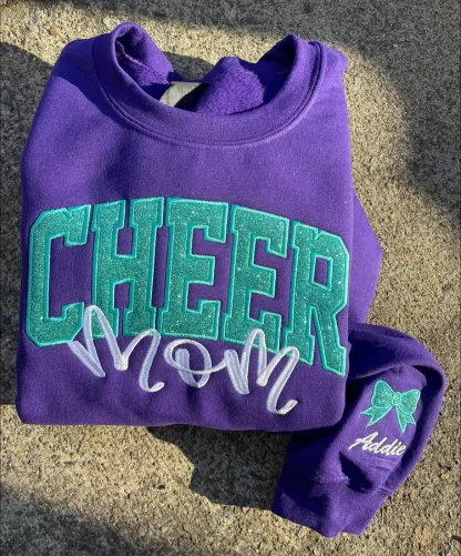 Custom Embroidered Glitter Cheer Mom T-shirt&Sweatshirt , Cheer Mom Gift
