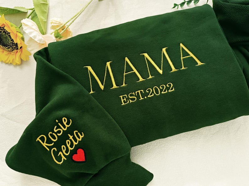 Personalized Mama Full Embroidered Sweatshirt, New Mom Outfit, Mother's Day Gifts.