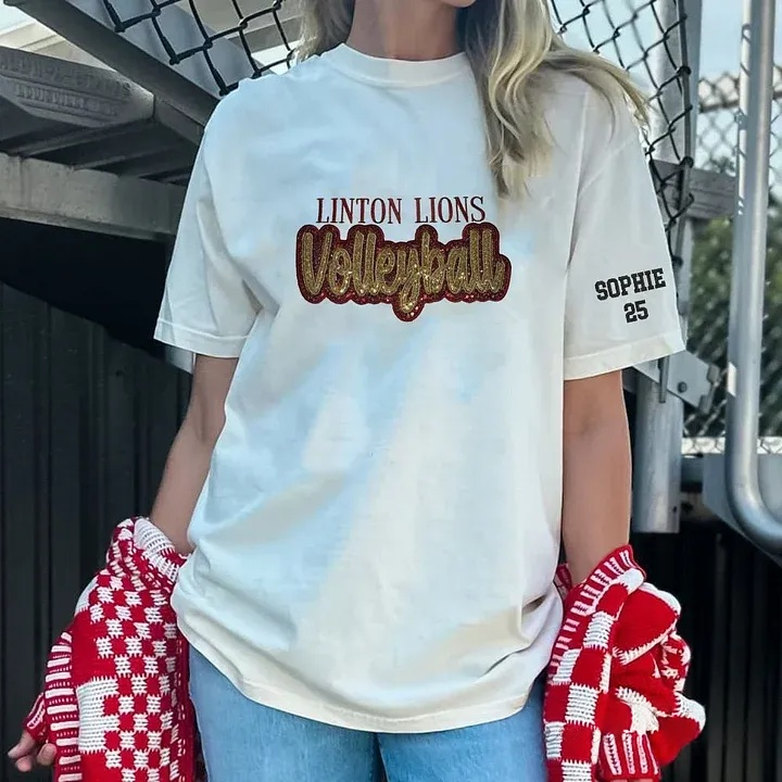 Sequin Volleyball Game Day Distressed T-Shirt with Side Bow Detail