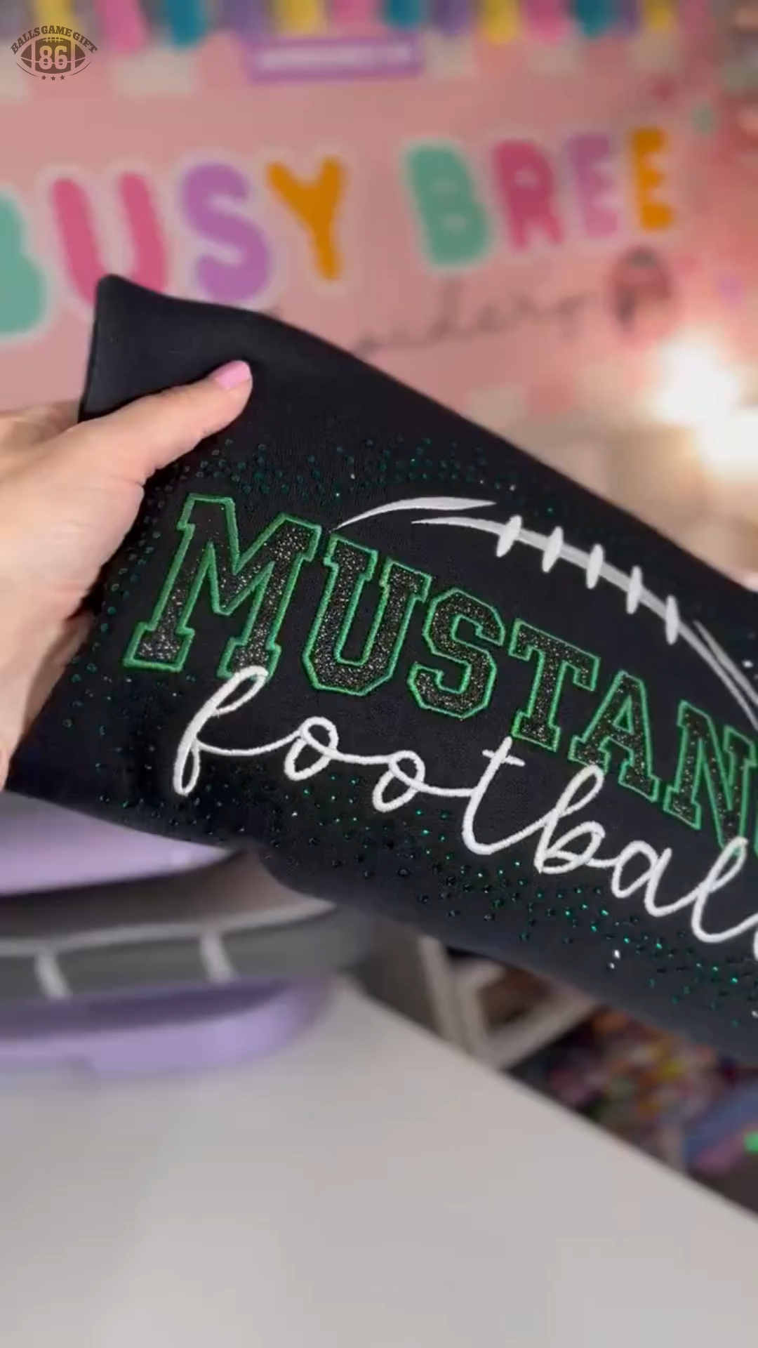 Custom Bling Team Name Football Rhinestone Crewneck Game Day Sweatshirt For Women