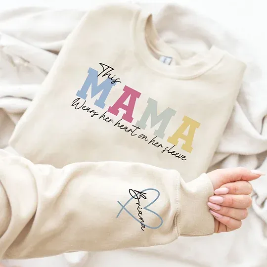 Custom Mama Embroidered Sweatshirt with Names on Sleeve Personalized Mother's Day Gift for Mom