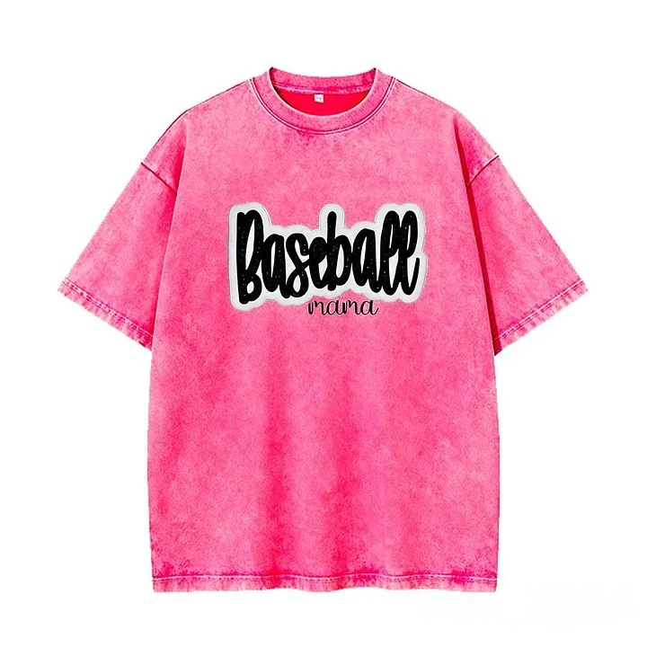 Personalized Custom Glitter Embroidered Baseball Mom Washed T-Shirt with Side Bow