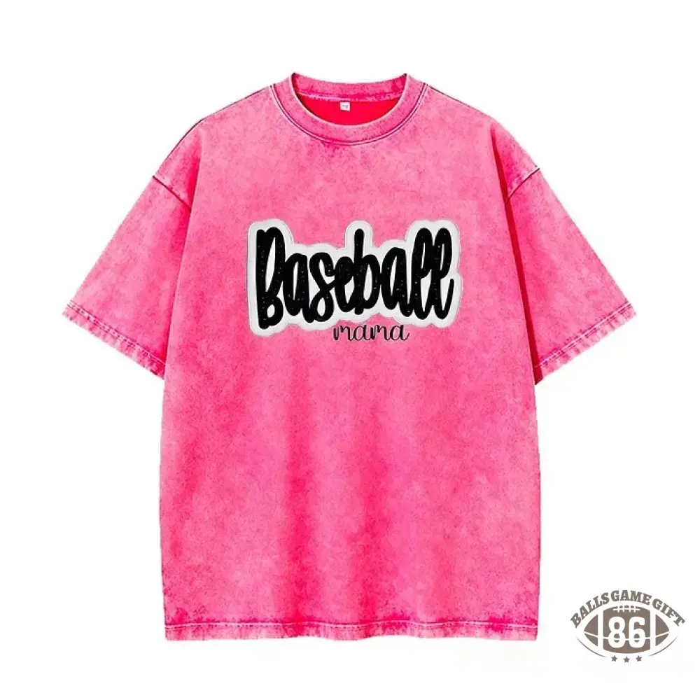 Personalized Custom Glitter Embroidered Baseball Mom Washed T-Shirt with Side Bow