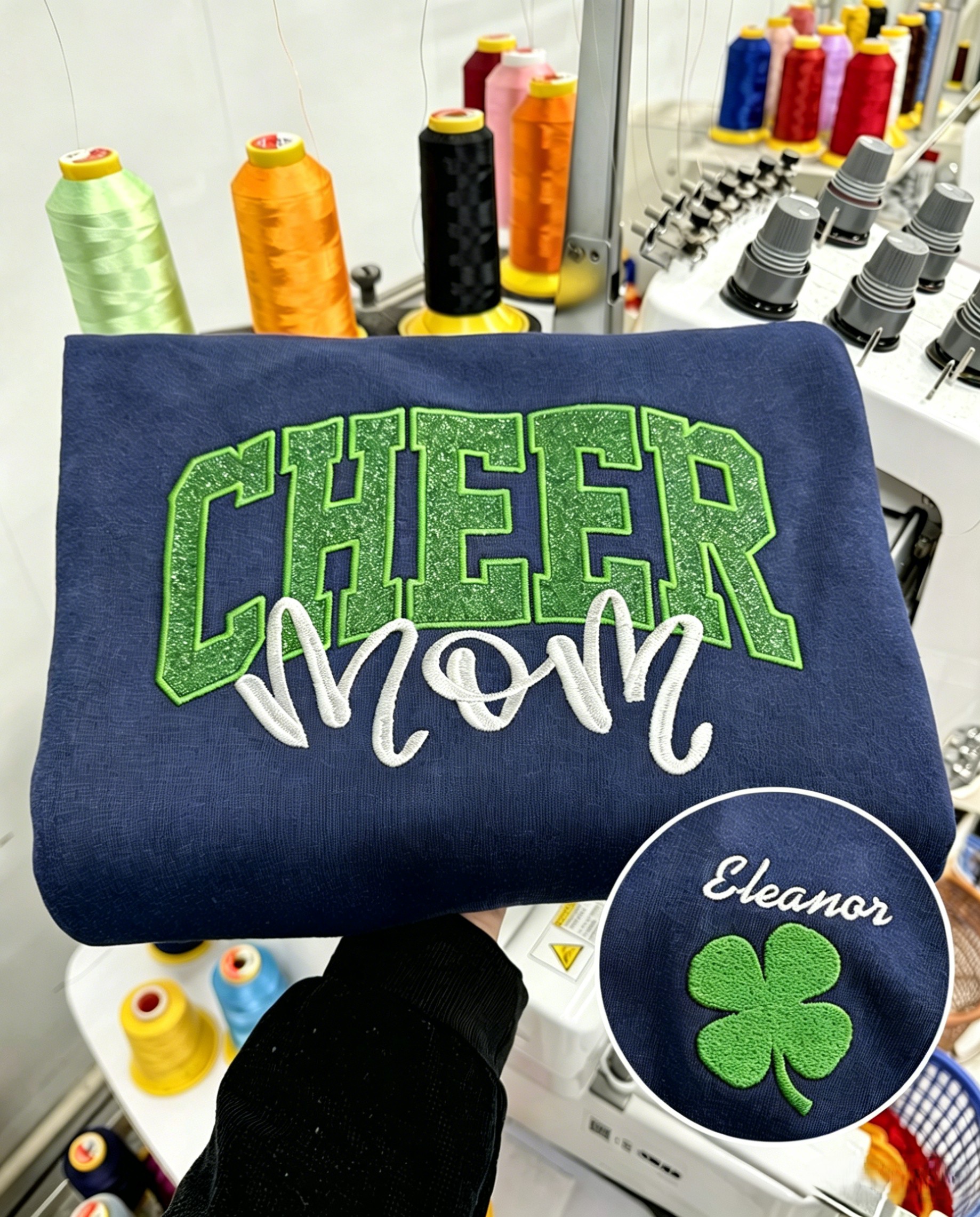 Custom Cheer Mom Sweatshirt with Glitter Bow | Custom Name Pullover