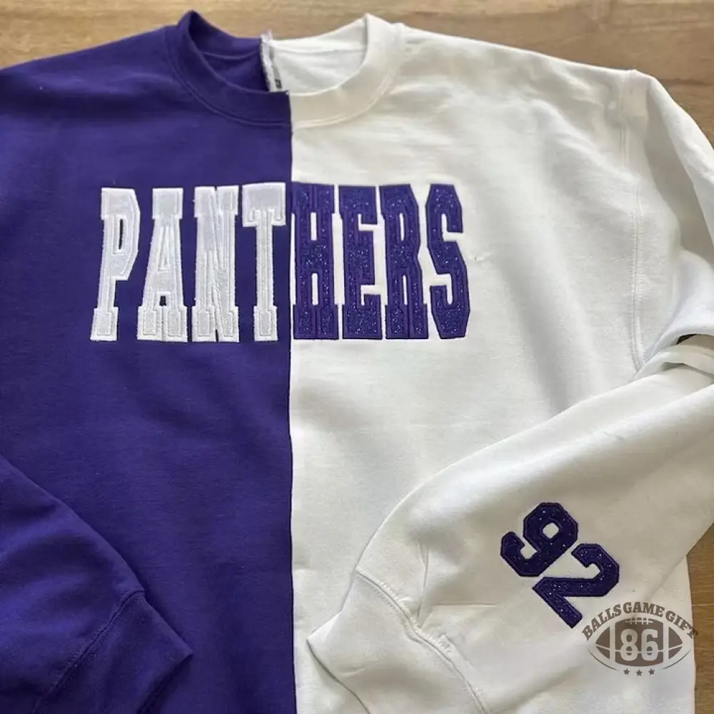 Custom Split Two-Tone Sweatshirt - Glitter Embroidered Sport Team Crewneck