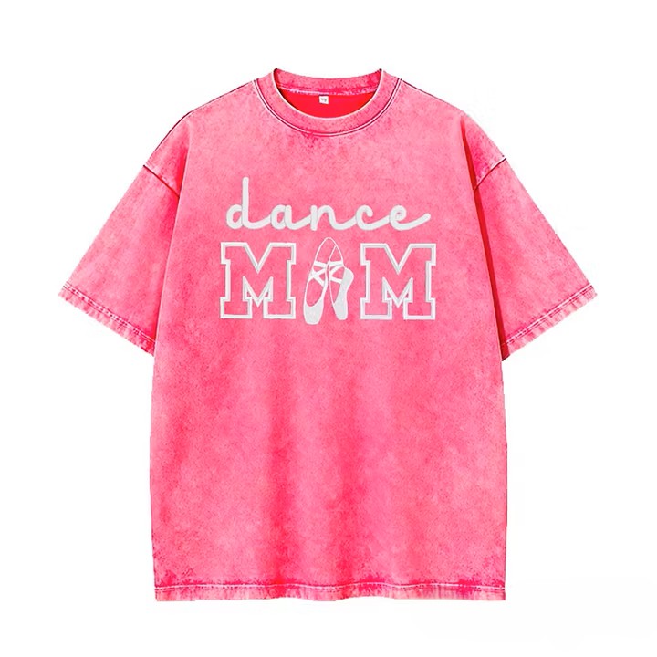 Dance Mom Embroidered Vintage Washed T-Shirt, Oversized Casual Dance Mom Tee