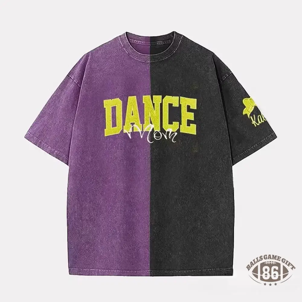  Custom Glitter Dance Embroidered Mom Two Tone Washed T-Shirt with Glitter Bow on Sleeve