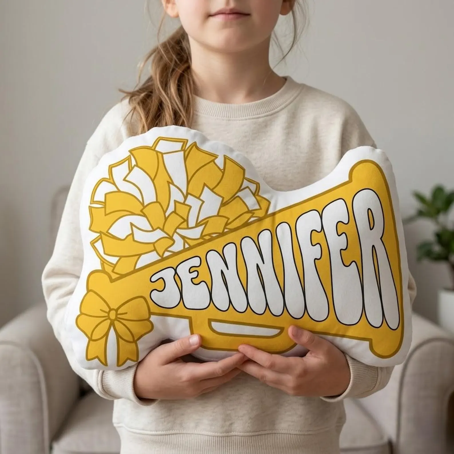Personalized Cheerleader Megaphone Pillow – Custom Name Cheer Gift