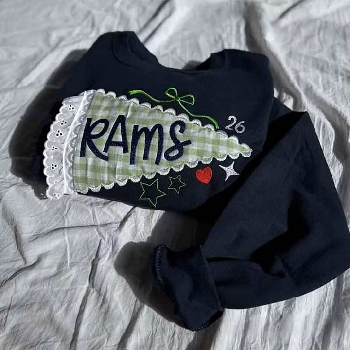 Custom Pennant Sweatshirt | Gingham Lace Applique Crewneck for Game Day Team Spirit