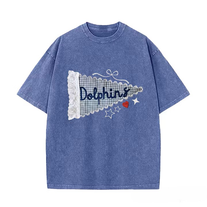 Custom Mascot & Team Spirit Washed Tee with Lace Pennant Applique ✨