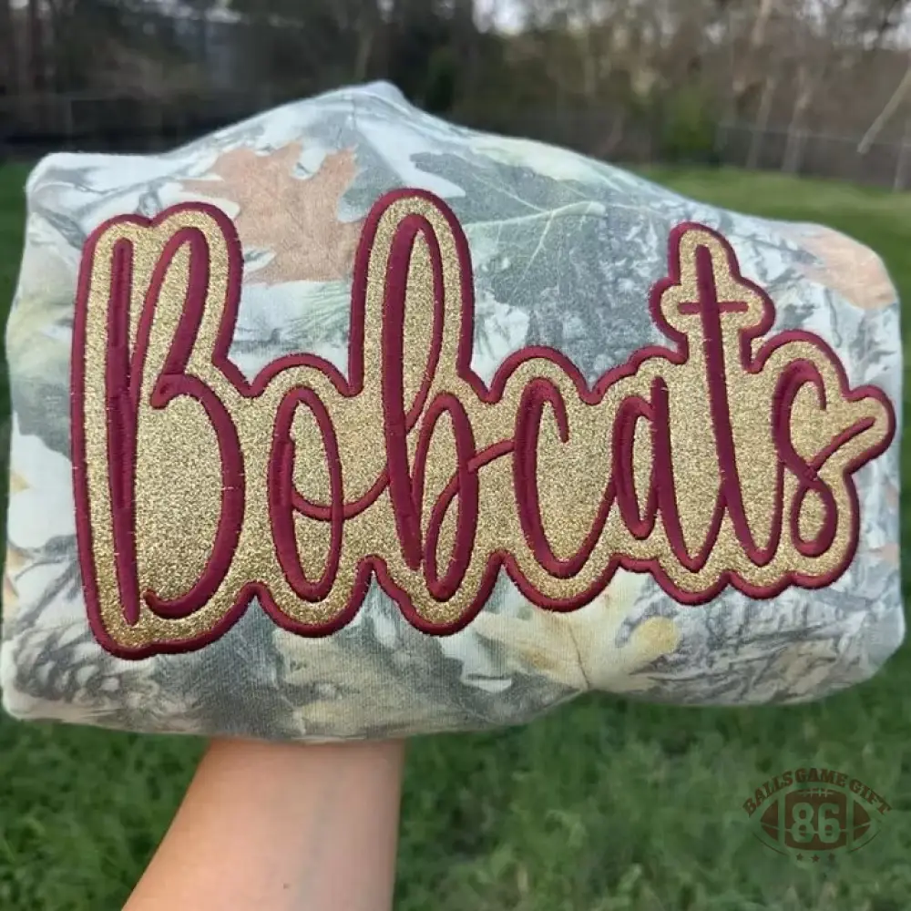 Custom Camo Spirit Sweatshirt with Glitter Appliqué Embroidery – Personalized Game Day Hoodie & Tee