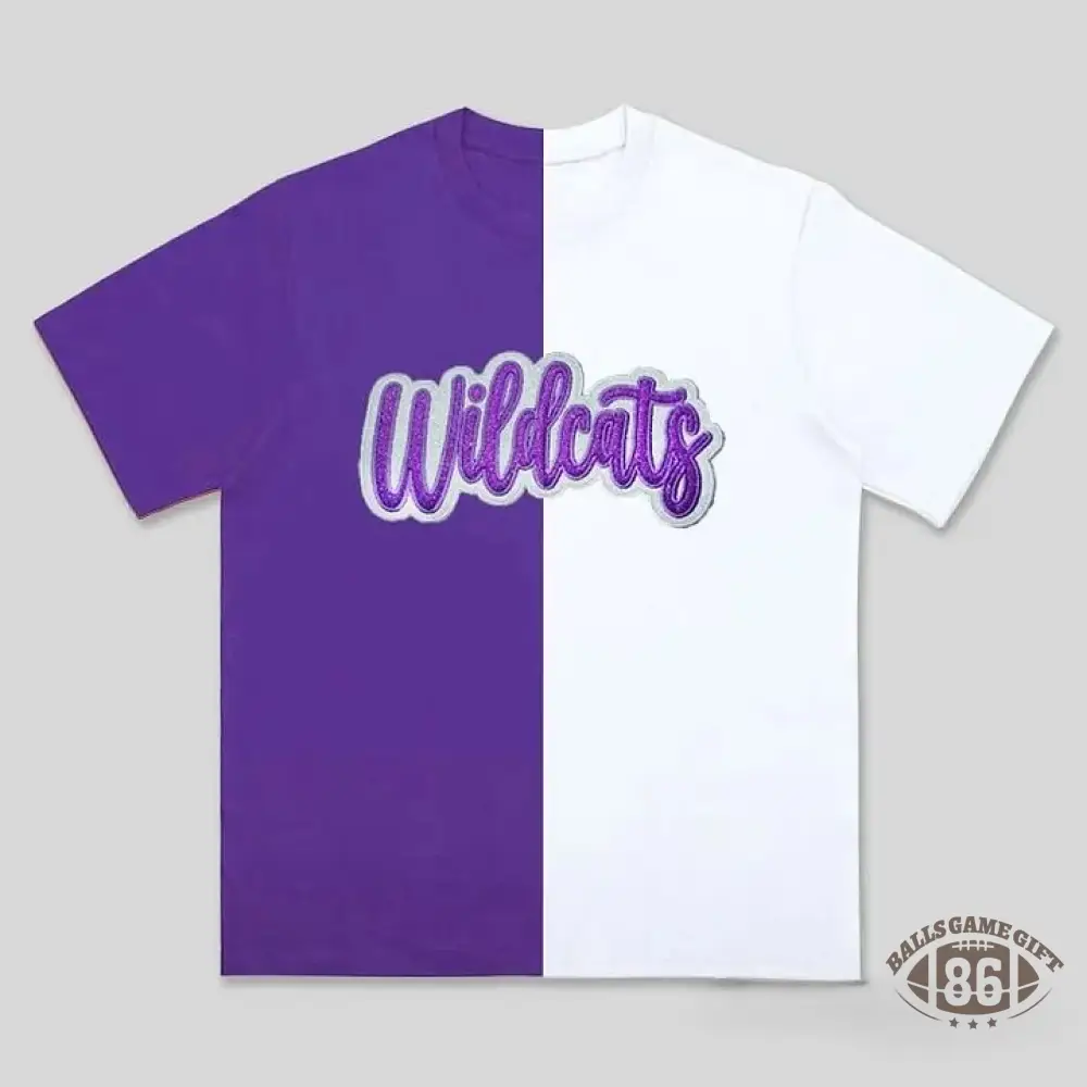 Custom Split Color Mascot Shirt Two Tone Glitter Applique Team Spirit T-Shirt