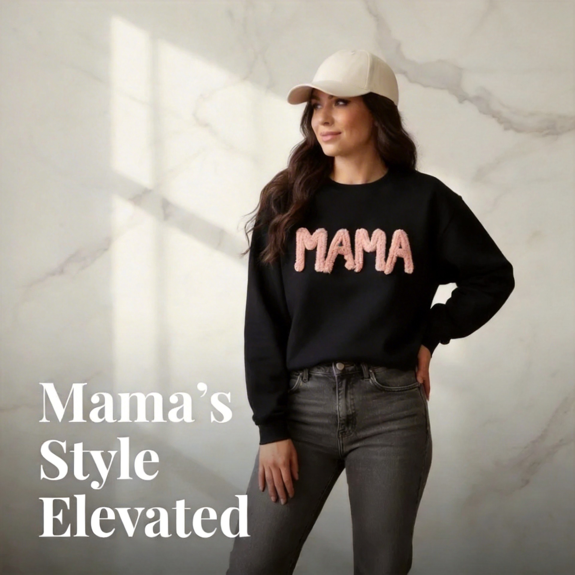 Custom Chenille Yarn Embroidered Mama Sweatshirt with Kids Names on Sleeve Mother’s Day Gift