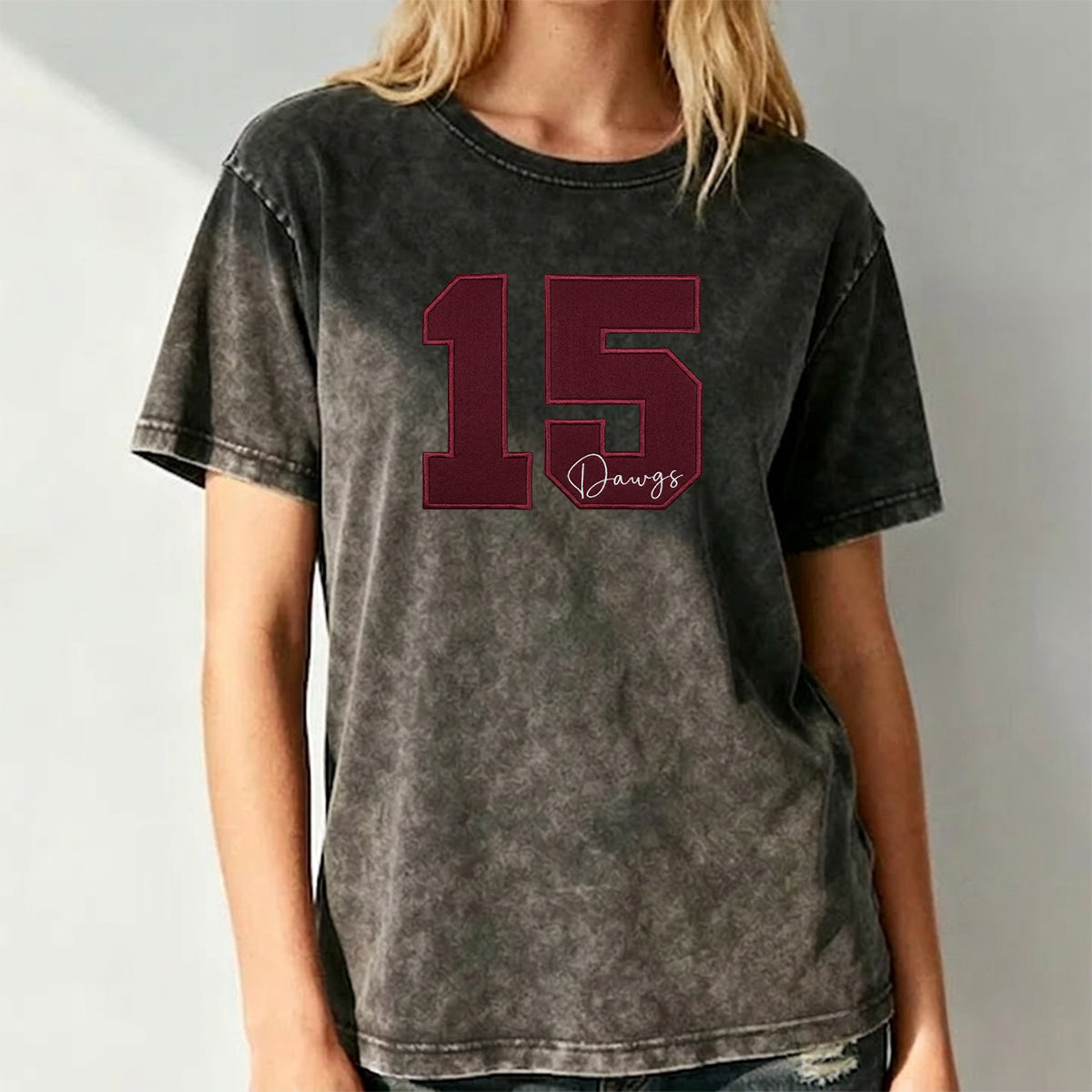 Custom Team Number with Text Washed T-shirt– Personalized Numbers Washed T-shirt