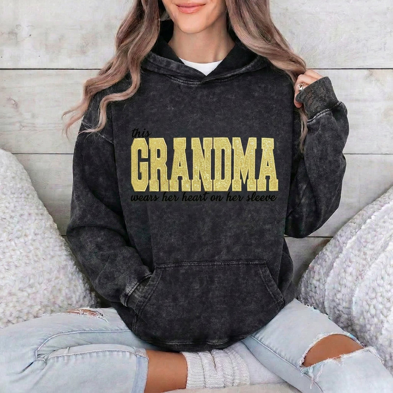 Custom Mama Glitter Embroidered Washed Sweatshirt with Kids' Names  Mother's Day Gift