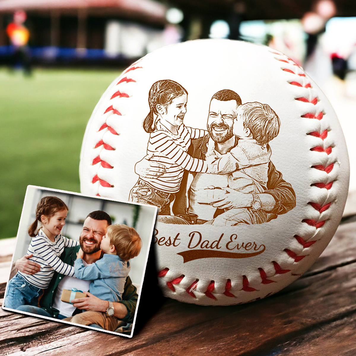Personalized Photo Engraving Baseball Gifts for Dad Father's Day