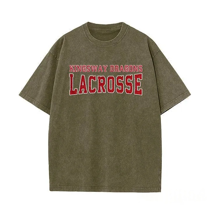 Custom Glitter Embroidered Lacrosse Washed T-shirt with School Name Team Spirit Shirt