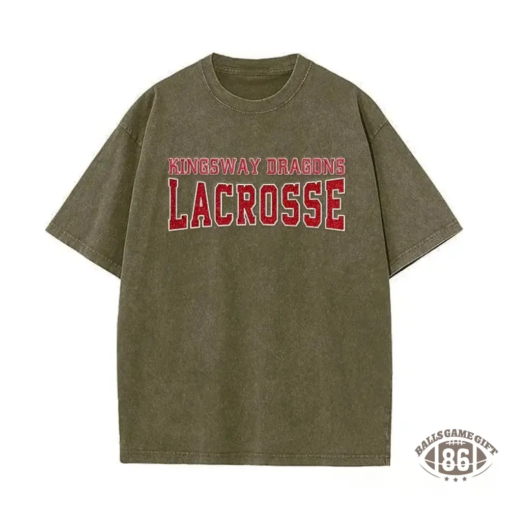 Custom Glitter Embroidered Lacrosse Washed T-shirt with School Name Team Spirit Shirt