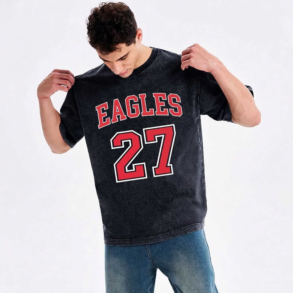 Custom Sports Number Vintage Washed T-shirt Personalized Team Jersey Style Tee