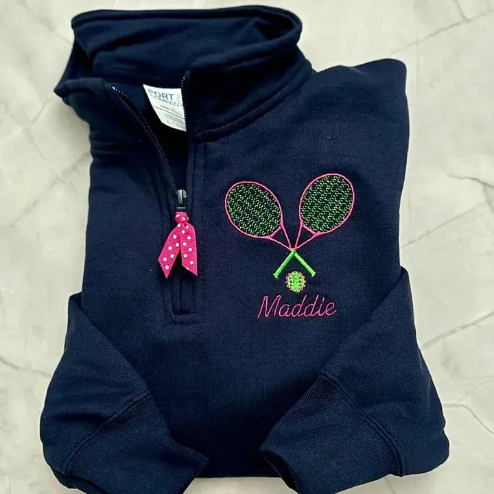 Personalized Tennis Racket Quarter Zip Sweatshirt Custom Name Tennis Pullover