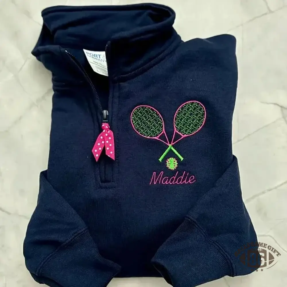 Personalized Tennis Racket Quarter Zip Sweatshirt Custom Name Tennis Pullover