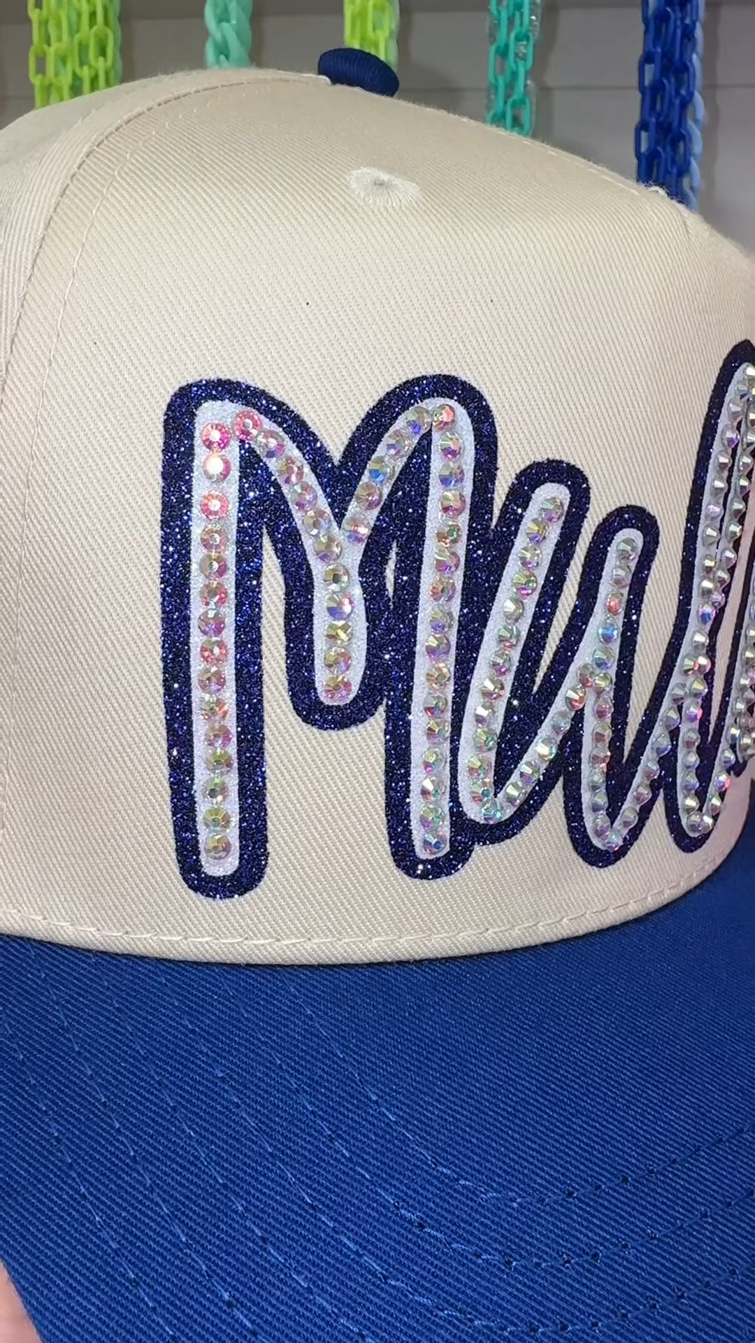 Custom Game Day Bling Trucker Hat, Personalized Glitter Rhinestone Baseball Cap for Sports Mom & Team Supporter