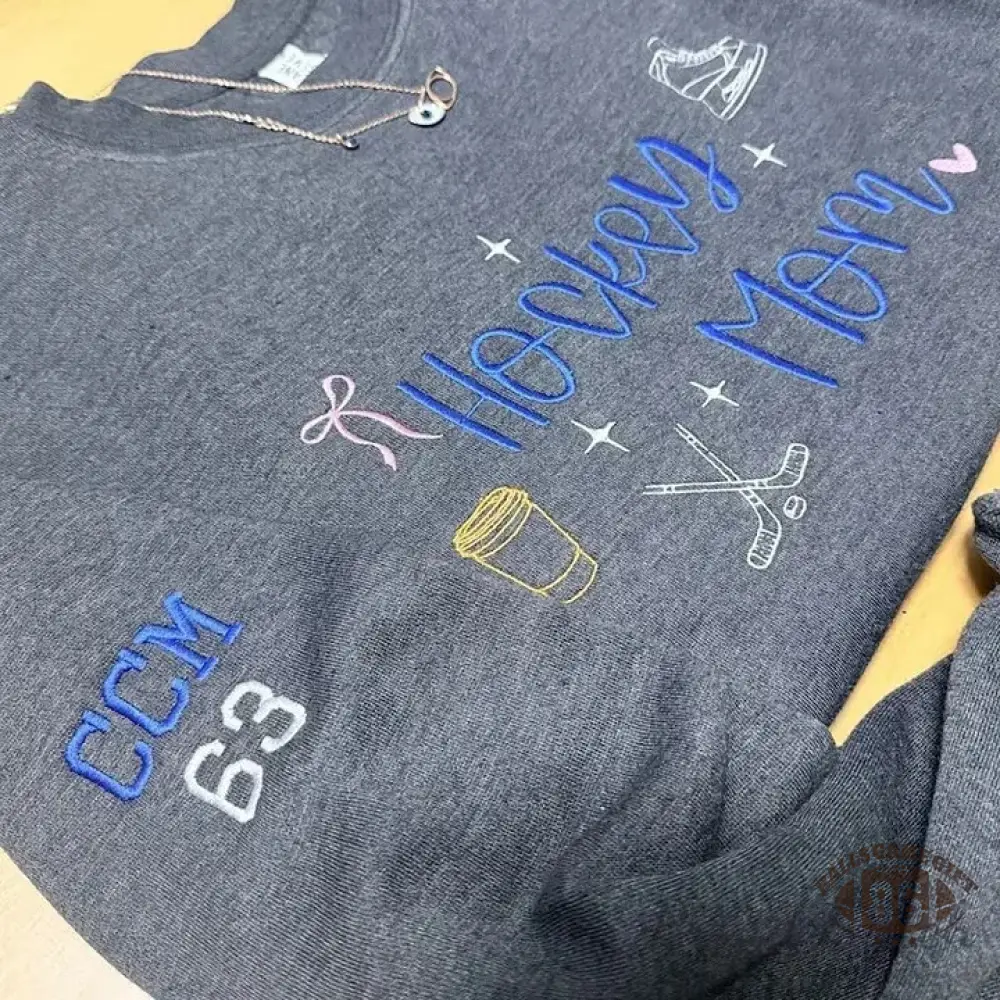 Custom Embroidered Hockey Mom Sweatshirt/Hoodie/T-Shirt Custom Number & Team Color
