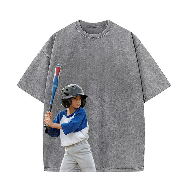 💖 Custom Vintage Washed Photo T-shirt – Personalized Portrait Tee, Soft Retro Style