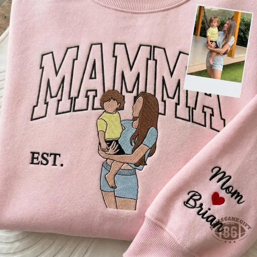 Custom Mama Sweatshirt, Embroidered Kids Portrait Crewneck, Unique Mother's Day Gift Keepsake Gift