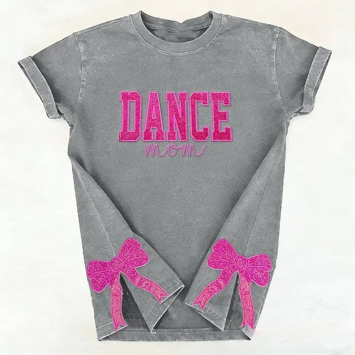 Personalized Embroidered Dance Mom Washed T-Shirt with Kids Name on Sleeve