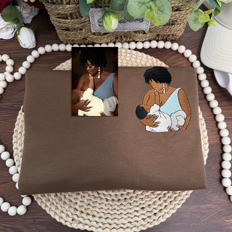 Custom Mama & Mom Portrait Embroidered Sweatshirt, Personalized Family Photo Crewneck, Mother's Day Gift