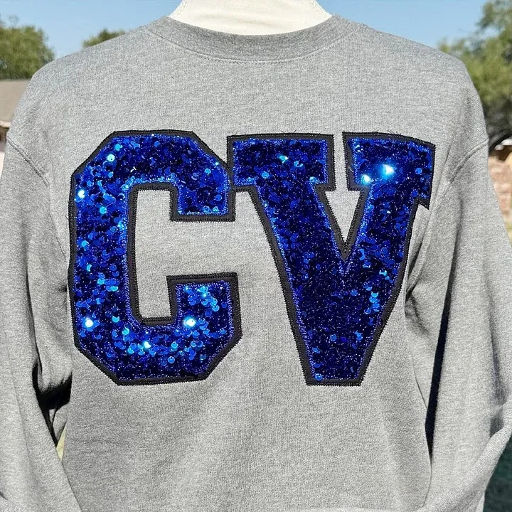 Personalized Embroidered Sequin Number or Letter Sweatshirt School Spirit Initial Crewneck