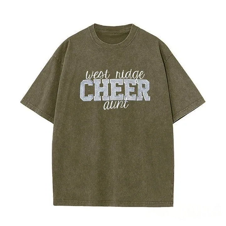 Personalized Custom Glitter Embroidered Cheer Mom Washed T-Shirt