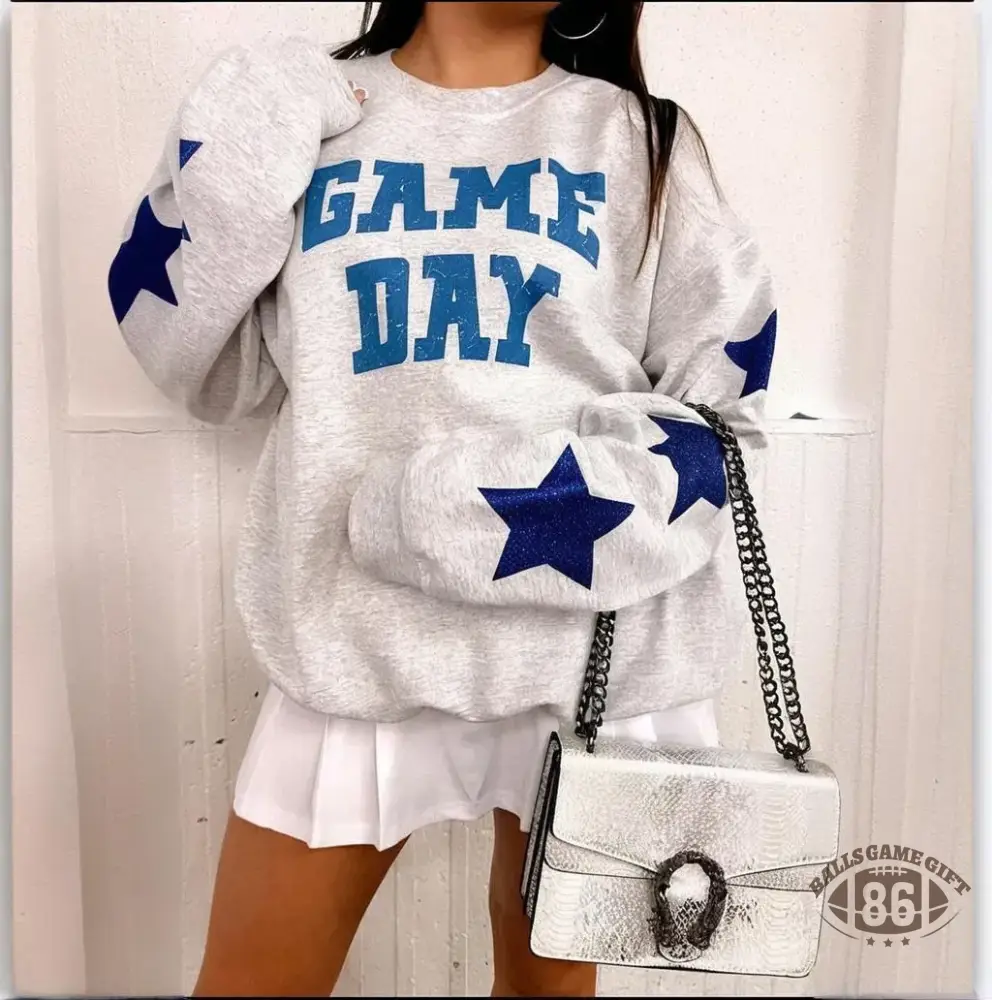 Oversized Game Day Sweatshirt with Star Sleeves