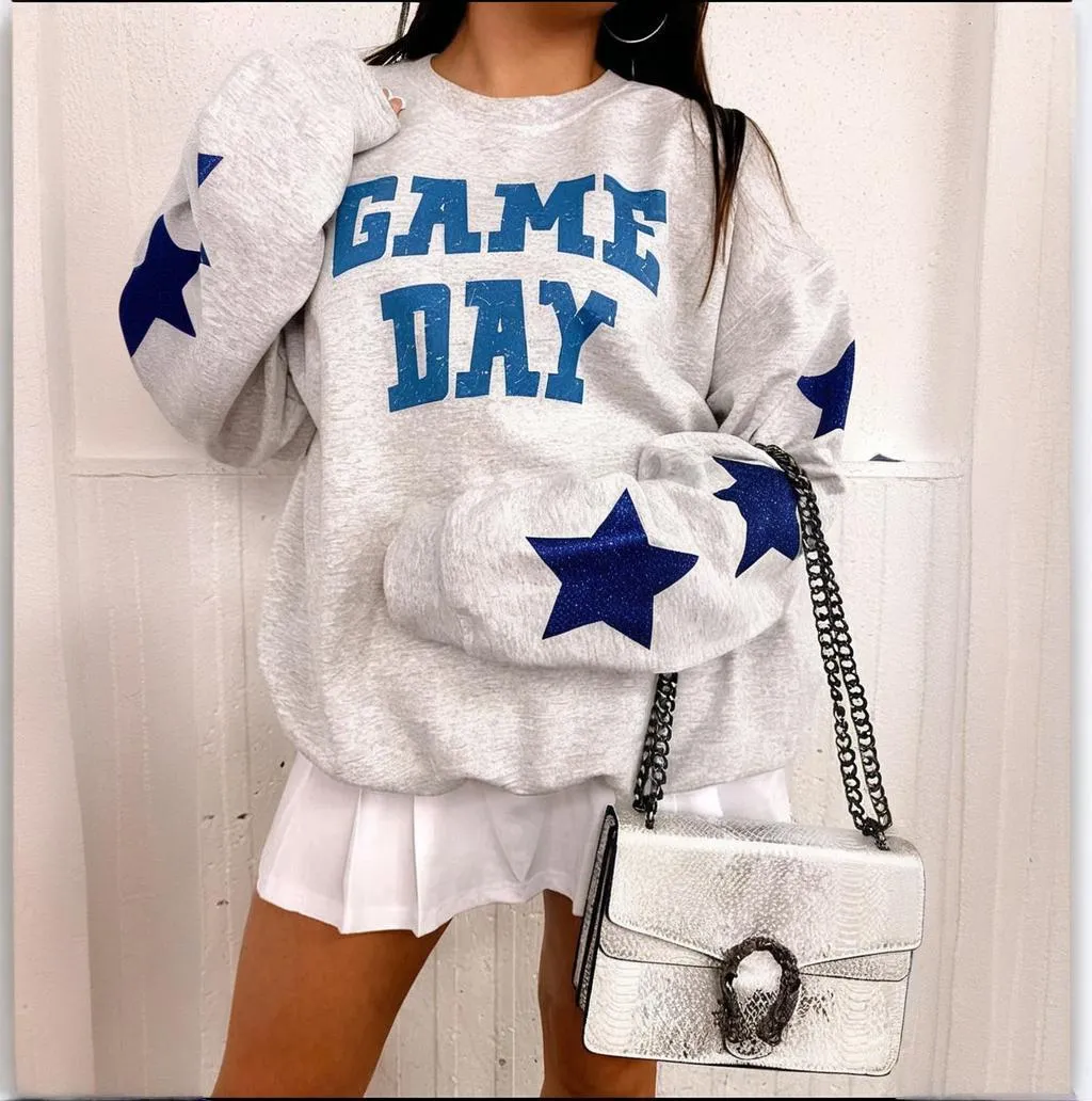 Oversized Game Day Sweatshirt with Star Sleeves